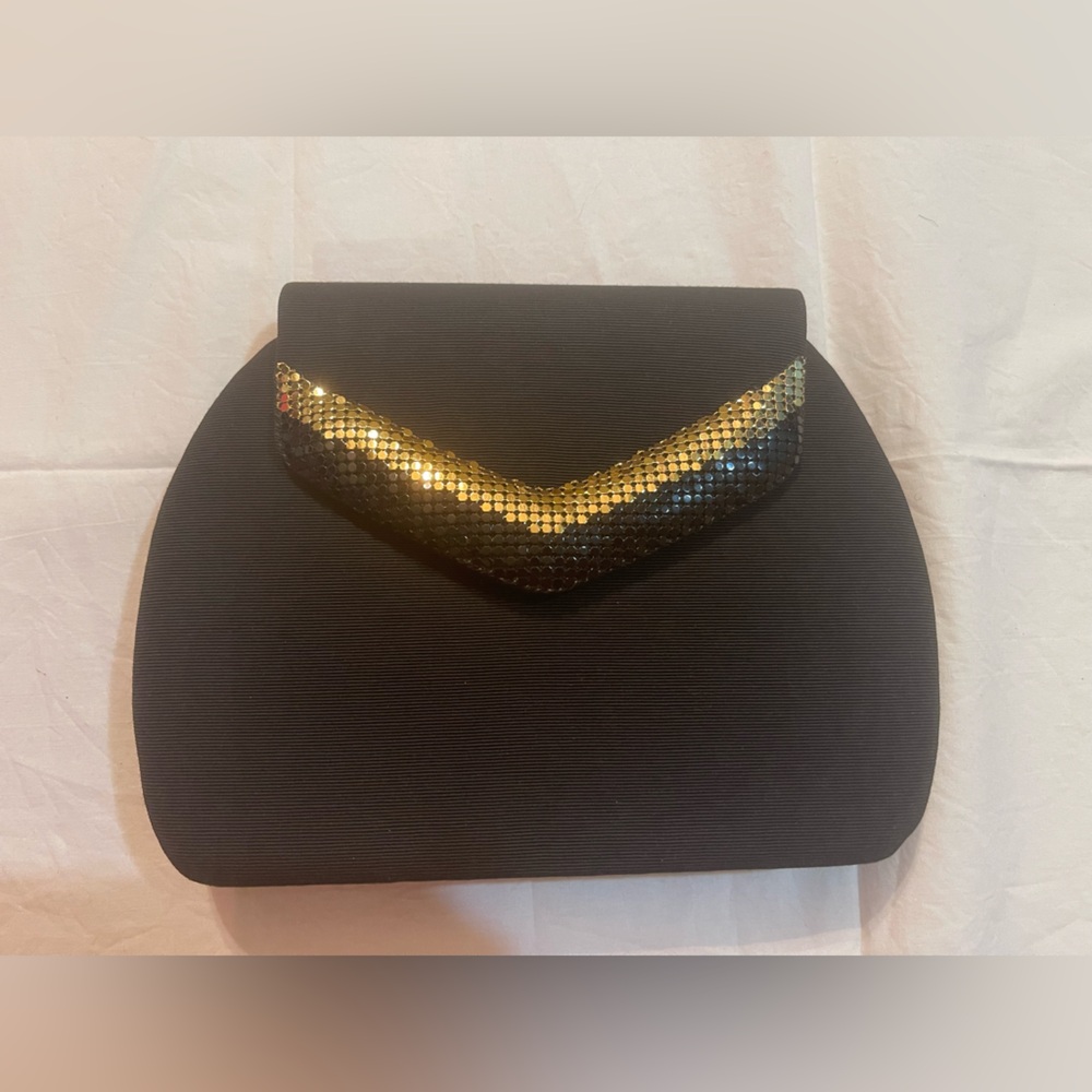 WHITING & DAVIS Vintage Black evening bag with gold and black mesh Ladies Purse